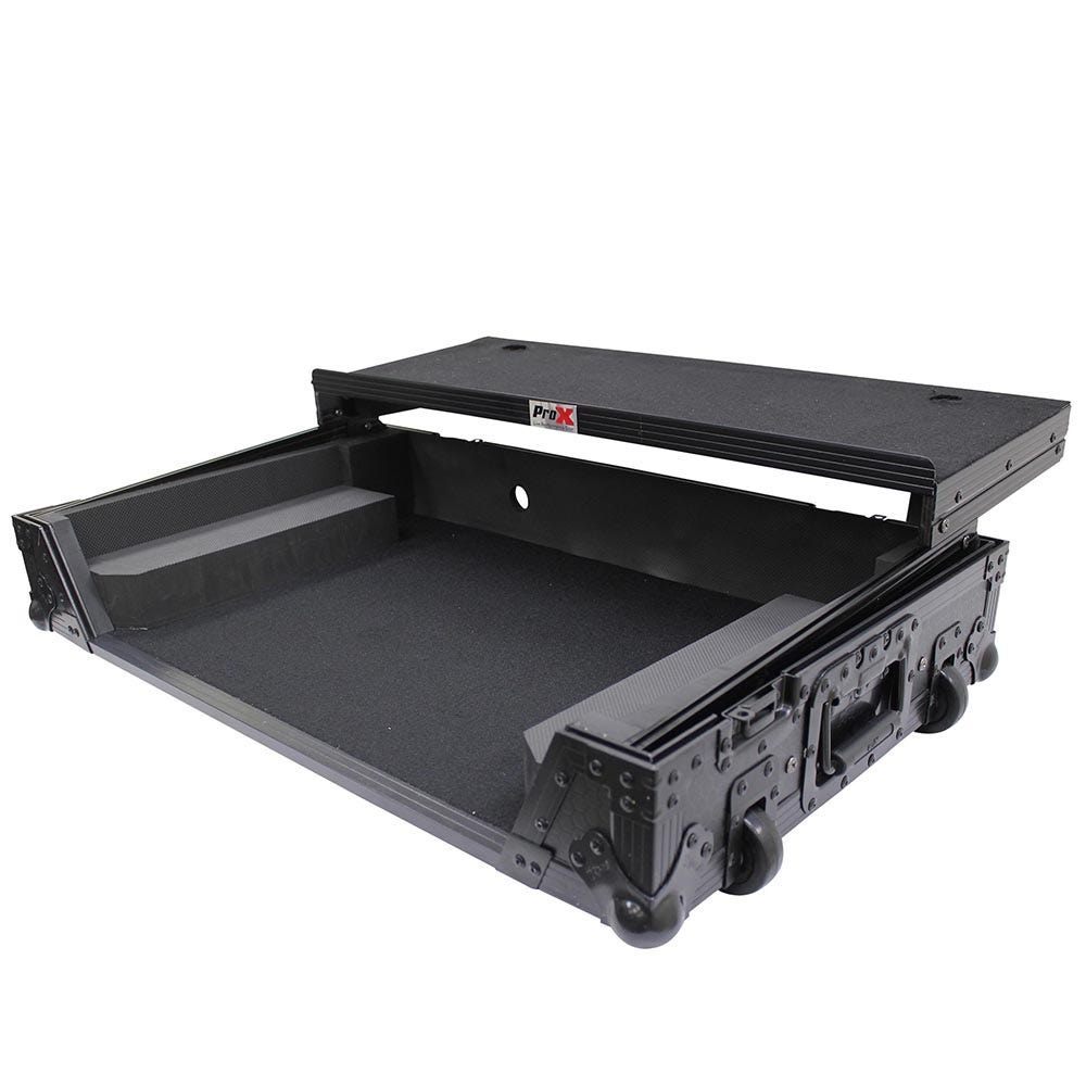 ProX XS-DDJ1000WLTBL Flight Case for Pioneer DDJ1000 & DDJ1000SRT Digital Controller w/ Laptop Shelf and Wheels, Black on Black