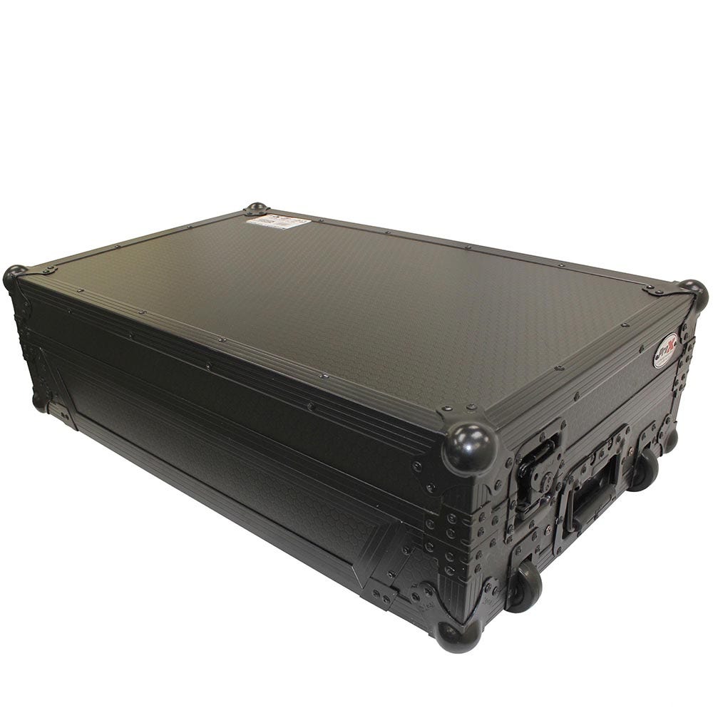ProX XS-DDJ1000WLTBL Flight Case for Pioneer DDJ1000 & DDJ1000SRT Digital Controller w/ Laptop Shelf and Wheels, Black on Black