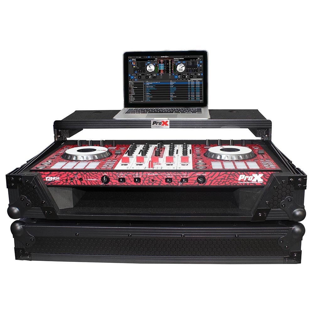 ProX XS-DDJSXWLTBL Flight Case For Pioneer DDJ-SX2 DDJ-SX3 DDJ-RX Digital Controller w/ Sliding Laptop Shelf & Wheels | Black on Black
