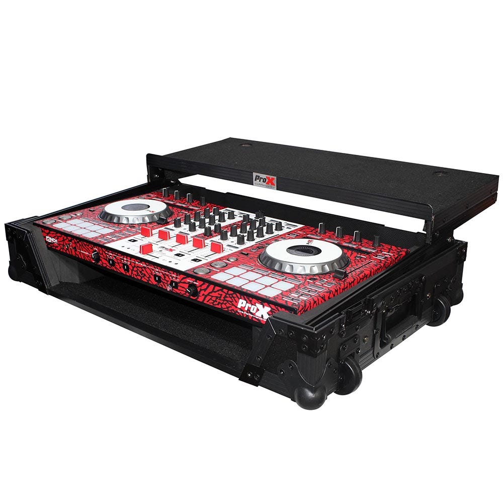 ProX XS-DDJSXWLTBL Flight Case For Pioneer DDJ-SX2 DDJ-SX3 DDJ-RX Digital Controller w/ Sliding Laptop Shelf & Wheels | Black on Black