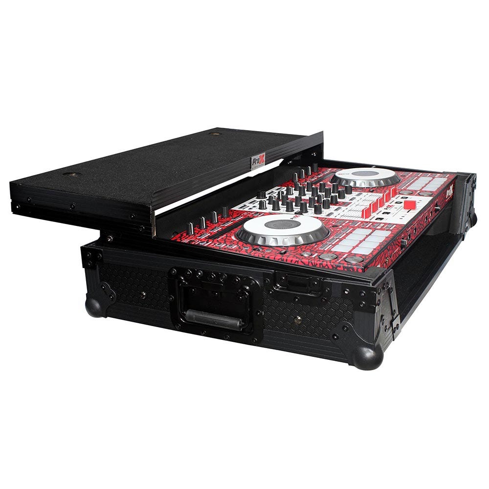 ProX XS-DDJSXWLTBL Flight Case For Pioneer DDJ-SX2 DDJ-SX3 DDJ-RX Digital Controller w/ Sliding Laptop Shelf & Wheels | Black on Black