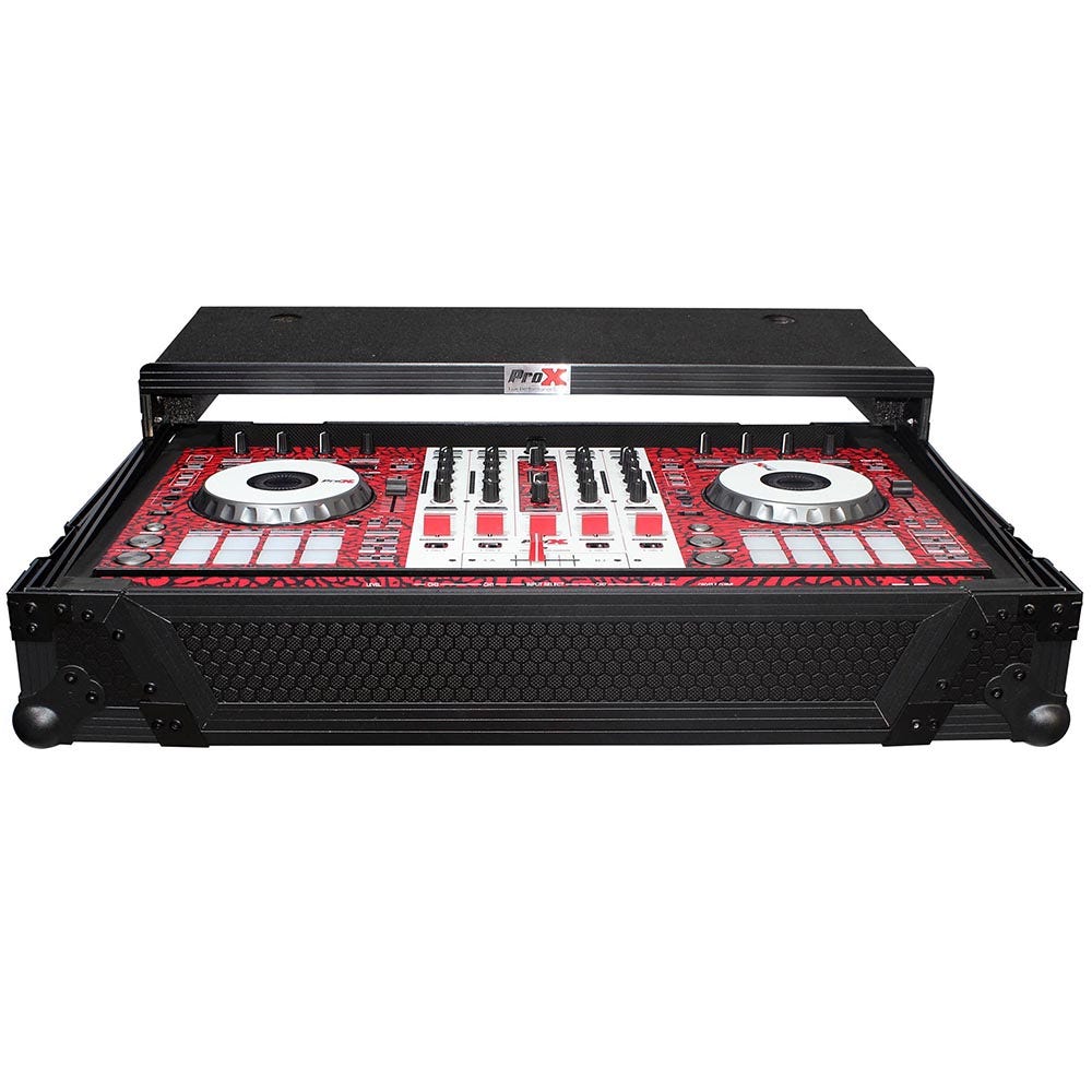 ProX XS-DDJSXWLTBL Flight Case For Pioneer DDJ-SX2 DDJ-SX3 DDJ-RX Digital Controller w/ Sliding Laptop Shelf & Wheels | Black on Black