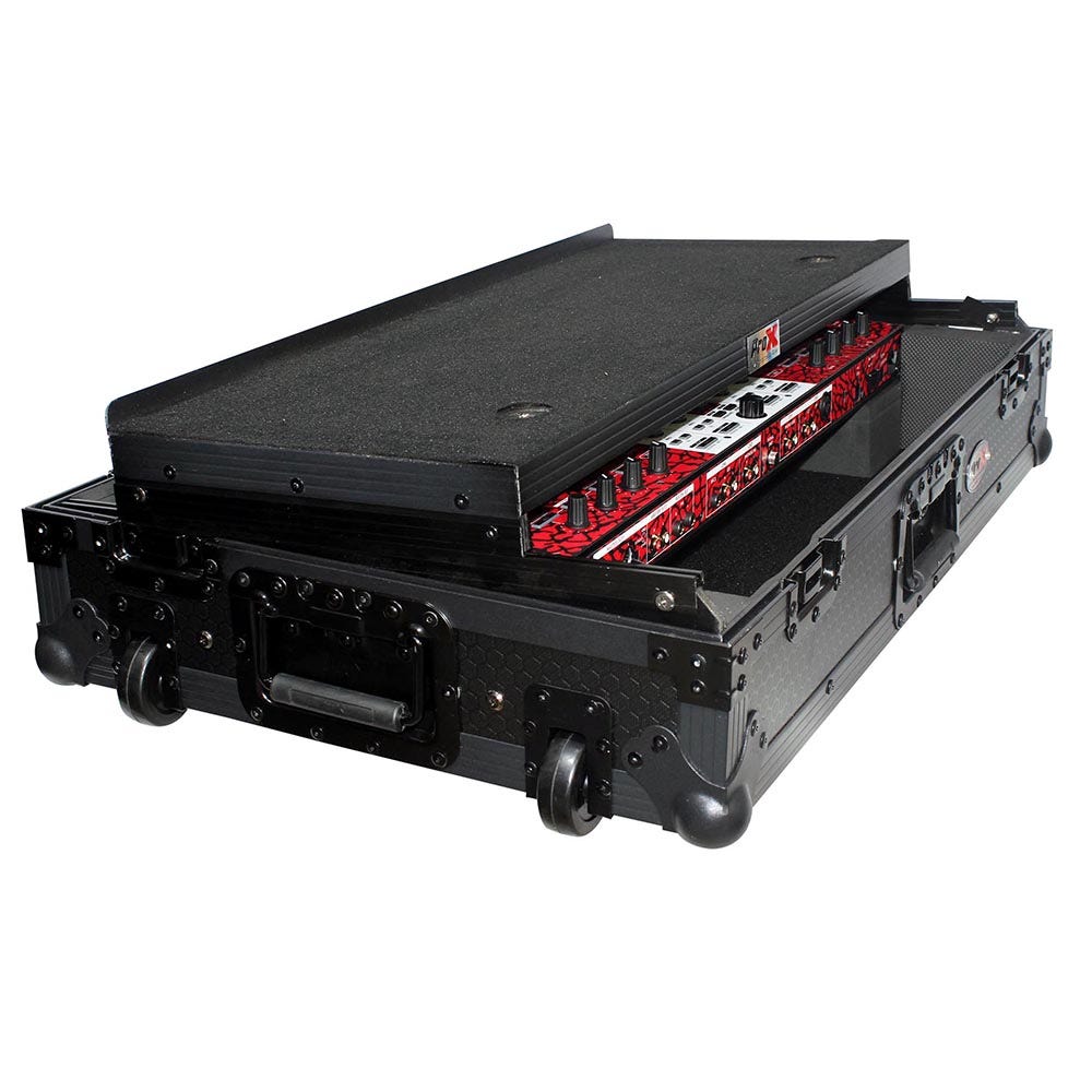 ProX XS-DDJSXWLTBL Flight Case For Pioneer DDJ-SX2 DDJ-SX3 DDJ-RX Digital Controller w/ Sliding Laptop Shelf & Wheels | Black on Black