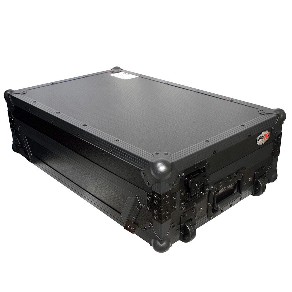 ProX XS-DDJSXWLTBL Flight Case For Pioneer DDJ-SX2 DDJ-SX3 DDJ-RX Digital Controller w/ Sliding Laptop Shelf & Wheels | Black on Black
