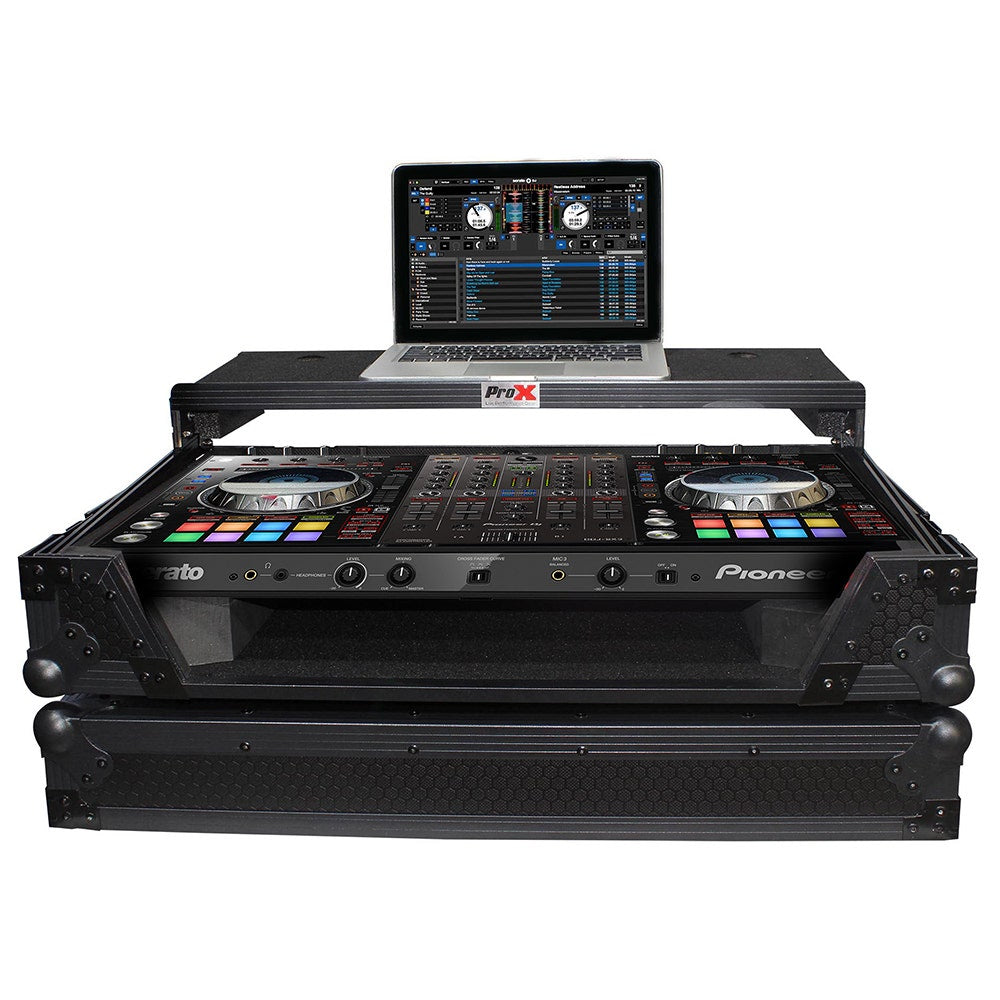 ProX XS-DDJSXWLTBL Flight Case For Pioneer DDJ-SX2 DDJ-SX3 DDJ-RX Digital Controller w/ Sliding Laptop Shelf & Wheels | Black on Black