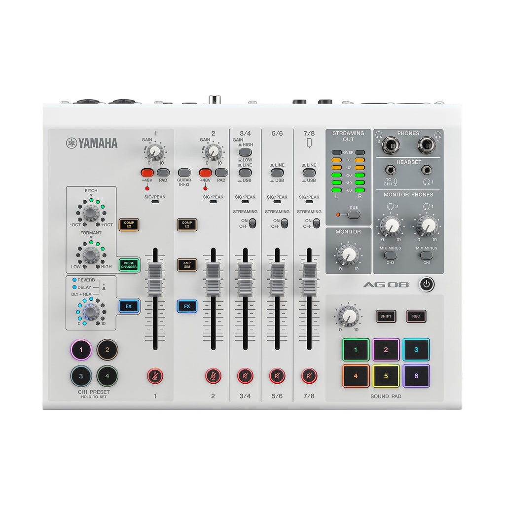 Yamaha AG08 8-Channel Live Streaming Mixer, White