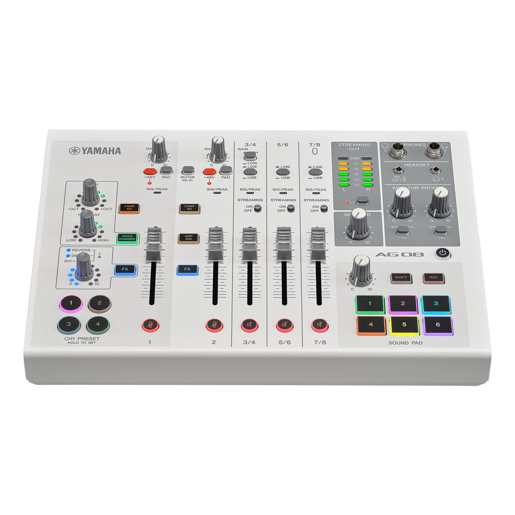 Yamaha AG08 8-Channel Live Streaming Mixer, White